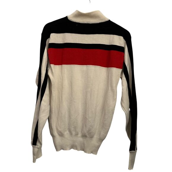 Meister Hong Kong Retro Vintage White, Red, Black Stripe 1/4 Zip Sweater Size L - Picture 2 of 6